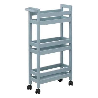 Afbeelding van 5Five Keuken of badkamer trolley 3 laags ijsblauw D15 x B40 H75 cm mdf hout met wielen