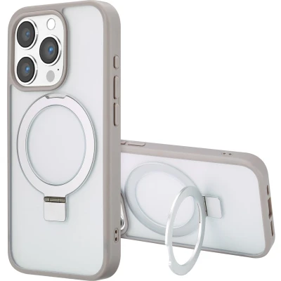 Afbeelding van Accezz Hoesje Geschikt voor iPhone 15 Pro Ring Stand Backcover MagSafe grijs