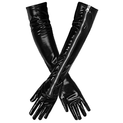 Afbeelding van Boland Opera Kinky 03162 Handschoenen, zwart, lederlook, ritssluiting, kostuum, carnaval, themafeest, Halloween