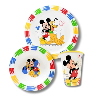 Afbeelding van Stor Mickey Mouse kinderserviesset, ontbijtservies, BPA vrij, serviesset voor babyjongens, campingservies met kinderbord, mueslikom en
