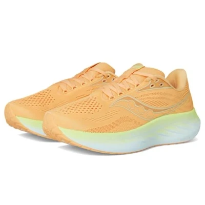 Afbeelding van Saucony RIDE 18 Hardloopschoenen voor op de weg, Dames, Maat: 36, Peach/sunny Textiel/ synthetisch