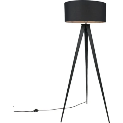 Afbeelding van QAZQA Moderne vloerlamp zwart met zwarte kap Ilse