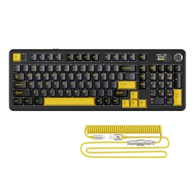 Afbeelding van ATTACK SHARK X98PRO Clavier de jeu mécanique, BT/2.4G sans fil/USB C, écran LED&amp;bouton CNC, rétroéclairage RVB, commutateur linéaire à 98 touches remplaçables chaud, 4000mAh, pour PC, MAC Noir