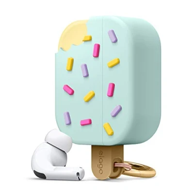 Afbeelding van elago IJshoes compatibel met AirPods Pro Inclusief karabijnhaak, volledige bescherming van hoogwaardige siliconen, 3D hoes uniek schattig design (mint)