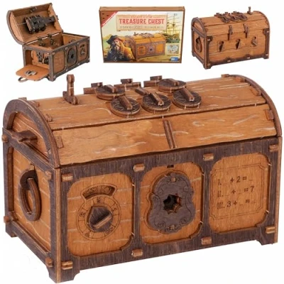 Afbeelding van Wooden.City Puzzeldoos Schatkist Ontsnappingspuzzel Puzzeldozen met verborgen vakken Clubbox voor volwassenen Piratenpuzzeldoos