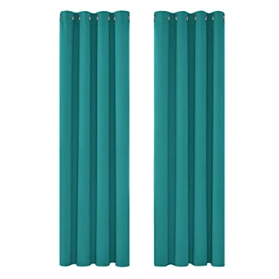 Afbeelding van Deconovo thermische verduisteringsgordijnen, voor woonkamer en slaapkamer, modern design met oogjes, 117 x 229 cm (breedte hoogte), turqoise, 2 stuks