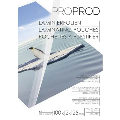 Afbeelding van ProProd Premium lamineerfolie, A3, 2 x 125 mic (250 µ), glanzend, 100 stuks