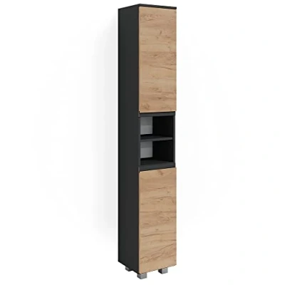 Afbeelding van Vicco Badkamerkast J Shape, Grijs/Eiken, 30 x 190 cm