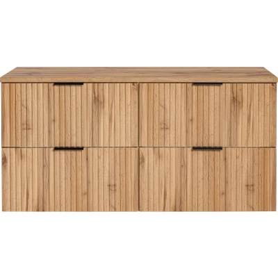 Afbeelding van Gestreept hangend meubel onder wastafel met plank Licht naturel L120 cm ZEVARA L 120 x H 57 D 46