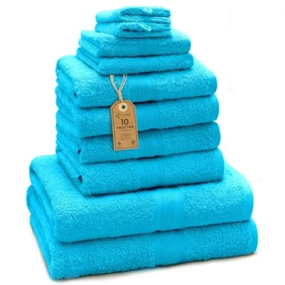 Afbeelding van Green Mark set van 10 badstof handdoeken, turquoise