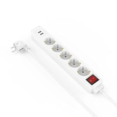 Afbeelding van Hama, Stekkerdoos, Contactdoos, 5 voudig, USB A 17W, schakelaar, 1,4 m, wit (5 x, CEE 7/3, 1.40 m)