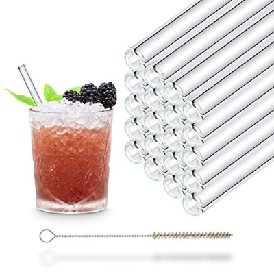 Afbeelding van HALM glazen Strohhalme Herbruikbaar Drinkhalm 20 stuks Kort Rechte 15 cm + Plastic Reinigingsborstel Vaatwasmachinebestendig Naald Glasstrohalm voor Tumbler Cocktailglazen