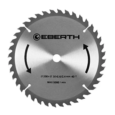 Afbeelding van EBERTH Cirkelzaagblad van staal met hardmetalen tanden voor het snijden hout (diameter 200 mm, boring 16 bladdikte 1,6 zaagbreedte 2,4 40 tanden, rpm max. 5000)