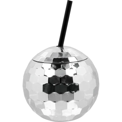 Afbeelding van Boland Discobal beker met rietje Zilver Glitter &amp; Glamour 80&#039;s NYE Oudjaarsavond