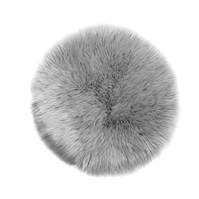 Afbeelding van Teppich Wölkchen tapijt van kunstbont lams en schapenvacht, pluizig voor slaapkamer, woonkamer, kinderkamer, stoeldecoratie, grijs, 45 cm, rond
