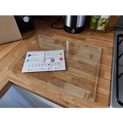 Afbeelding van snijplank van glas, 40 x 30 cm, transparant keukenplank hygiënisch, decoratief en hittebestendig, krasbestendig.