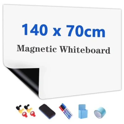 Afbeelding van JOMUSAGA magnetisch whiteboardpapier, 140 x 70 cm, zelfklevend, uitwisbaar, whiteboard, wandfolie, inclusief gum, vilt en magneten, voor school kantoor