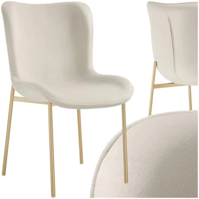 Afbeelding van tectake® Gestoffeerde stoel eetkamerstoel fluweellook ergonomische vorm hoge rugleuning Draagkracht 120 kg beige / goud