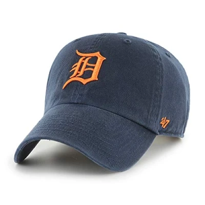 Afbeelding van 47 MLB Detroit Tigers Clean Up Uniseks baseballpet met verstelbare riem en gesp, oranje logo, vintage marineblauw, één maat, Navy Blauw