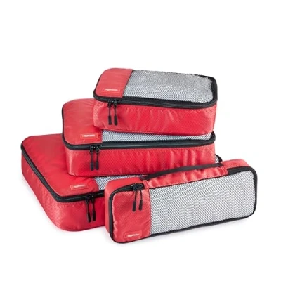 Afbeelding van Amazon Basics Opbergtassen voor bagage, maat L, blauw, 4 stuks, Rood, Tailles Slim/S/M/L