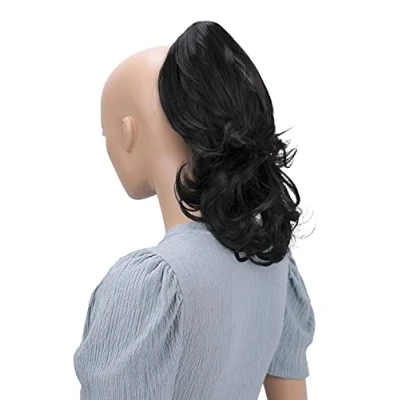 Afbeelding van Prettyshop H130 Haarstuk, 30 cm, gevlochten, paardenstaart, haar extensions, volume, golvend, natuurlijk zwart,