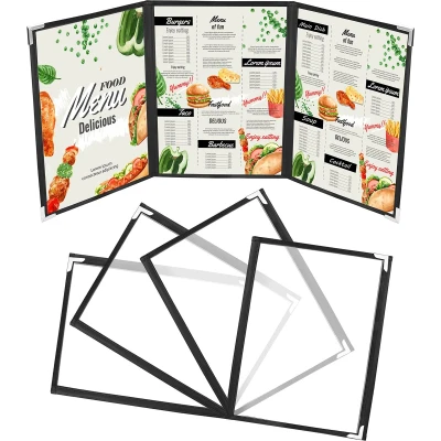 Afbeelding van Kurtzy 5 Stuks 3 Keer Vouwbare A5 Menucovers Vouw Dubbele Weergave Amerikaanse Stijl Menuhouders Zwarte Doorzichtige met Hoekbeschermers Voor Restaurants, Bars, Cafés, Eten&amp;Drinken