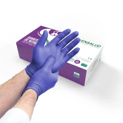 Afbeelding van VENSALUD Nitril Wegwerphandschoenen, stofvrij, duurzaam, voor laboratorium, sanitair, keuken, tattoo studio&#039;s, dierenartsen, reiniging, latexvrij, 100 stuks, paars, maat L