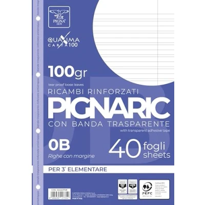 Afbeelding van Pigna 0222370B Vervanging met versterkte band, strepen 0B, lijnen voor 3e elementair, 100 g/m² papier, 40 vellen