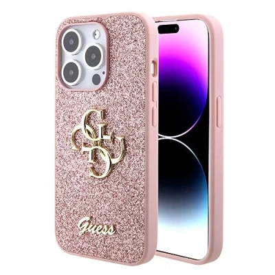 Afbeelding van Guess 4G Logo Glitter Back Case Geschikt voor Apple iPhone 15 Pro Max (6.7&quot;) Roze