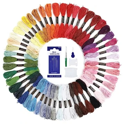 Afbeelding van Romon 50 kleuren borduurgaren, garen voor Braziliaanse armband met gereedschapsaccessoires, Braziliaans armbandgaren kruissteek en borduurwerk, 8 m, WZ borduurdraad