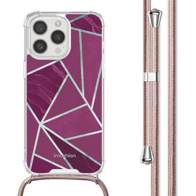 Afbeelding van iMoshion Hoesje Geschikt voor iPhone 15 Pro met Koord Design Meerkleurig / Bordeaux Graphic
