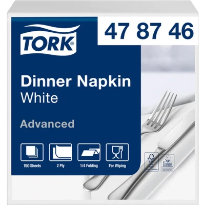 Afbeelding van Dinerservetten Tork 2 laags 1/4 vouw 150st wit 478746