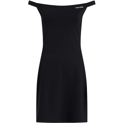 Afbeelding van Calvin Klein Jeans LOGO Elastic Milano Bardot Dress Jerseyjurk, Dames, Maat: Medium, Black