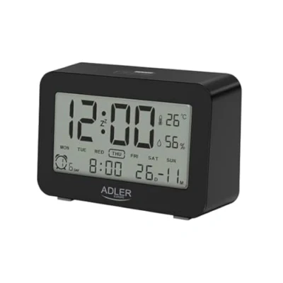 Afbeelding van Adler AD 1196B wekker / klok AA batterij met thermometer