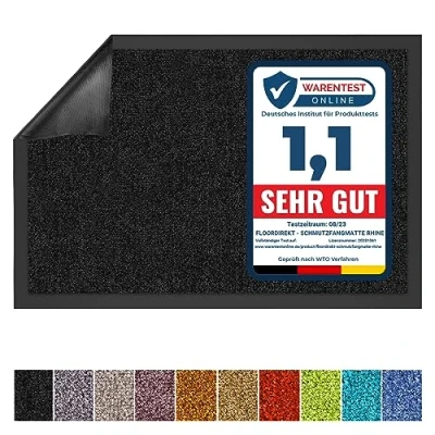 Afbeelding van Floordirekt Schoonloopmat Rhine, wasbare en effectieve vloermat, vuilvangmat met antislip achterkant, deurmat in vele maten kleuren, zwart, 90 x 300 cm