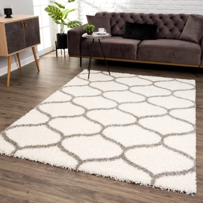Afbeelding van Madrid Shaggy Design Vloerkleed Creme Hoogpolig 140x200 cm
