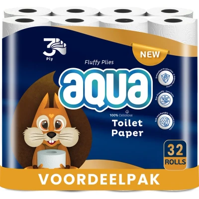Afbeelding van AQUA Tripple Soft 1x32 Rollen WC Papier 32 3 Laags Toiletpapier, Extra Zacht &amp; Pluisvrij, comfort Voordeelverpakking