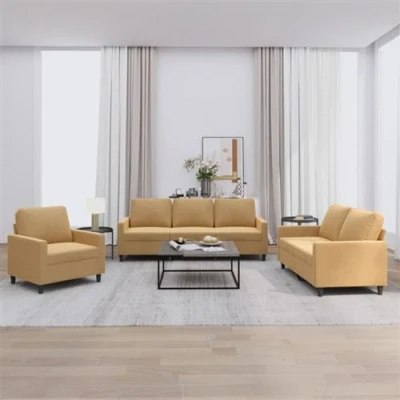 Image de vidaXL Ensemble de canapés 3 pcs avec coussins Marron Velours3201483