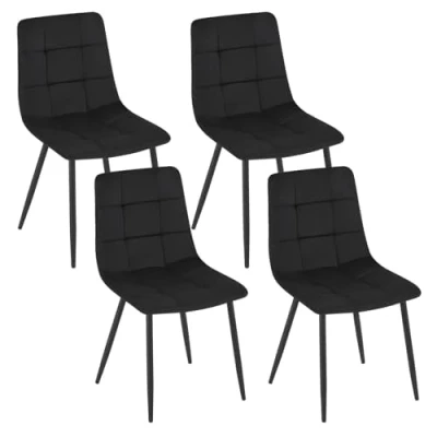 Afbeelding van EUGAD Eetkamerstoelen, keukenstoelen, woonkamerstoelen, gestoffeerde stoelen met fluwelen bekleding, metalen poten, voor eetkamer, keuken, woonkamer, zwart, 4 stuks