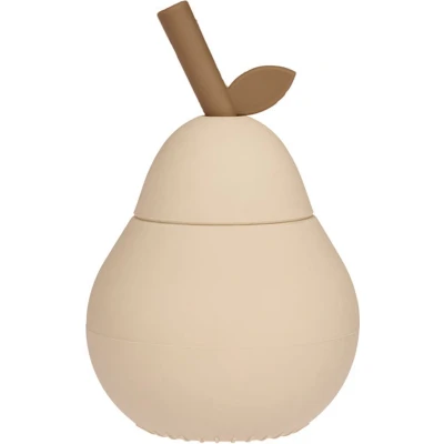 Afbeelding van OYOY Mini leerbeker van siliconen met deksel en rietje voor kinderen, peerbeker, beige, L 8,5 x B H 13,5 cm, M107433
