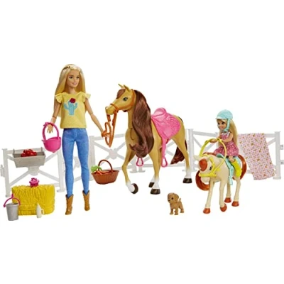 Afbeelding van Barbie en Chelsea pop met paarden accessoires, cadeau voor meisjes jongens 3 9 jaar (Mattel FXH15), standaardverpakking