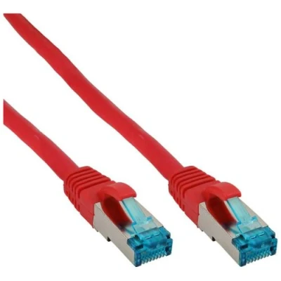 Image de InLine Cordon de raccordement RJ 45 (M) pour 15 m SFTP, PiMF CAT 6a sans halogène, crochet, moulé rouge