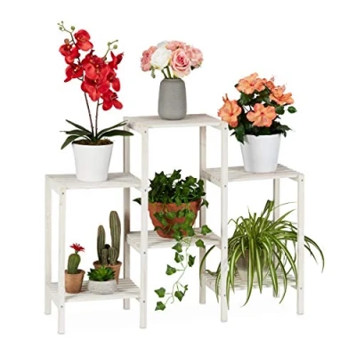 Afbeelding van Relaxdays plantenrek hout bloemenrek plantenstandaard plantentafel wit M