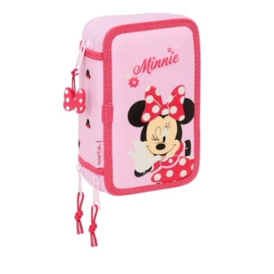 Afbeelding van Driedubbele Pennenzak Minnie Mouse Naive Roze 12,5 x 19,5 5,5 cm 37 Onderdelen