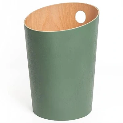 Afbeelding van Kazai.® Prullenbak Design &#039;Bennet&#039; Unieke afvalemmer voor kantoor, slaapkamer, kinderkamer en meer Bureaumand van echt houtfineer Groen