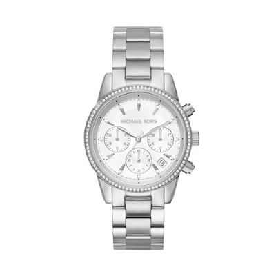 Afbeelding van Michael Kors Ritz Dameshorloge, chronograaf uurwerk, roestvrijstalen of leren armband, Armband