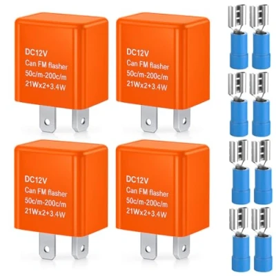 Afbeelding van Gebildet 4 stuks universele 12 V 2 polige knipperrelais, elektronisch knipperrelais met instelbare snelheid, voor knipperlichten of led richtingaanwijzers (oranje)