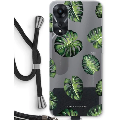 Afbeelding van Case Company® hoesje met Koord geschikt voor Oppo A78 5G Tropische bladeren Telefoonhoesje Zwart Bescherming aan alle Kanten en Over de Schermrand