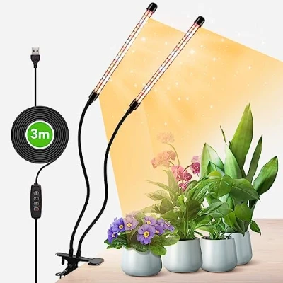 Afbeelding van COKOLILA 2 koppen plantenlamp, 160 leds met volledig spectrum, 3000 K, 5000 660 nm, voor kamerplanten timer 3/9/12 uur, 3 modi, ideaal kleine planten (zonder adapter)