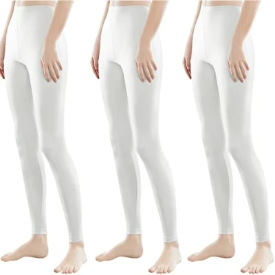 Afbeelding van Libella 1/3 stuks dameslegging, lange sportlegging, meerkleurig, met getailleerde tailleband van katoen 4108VA, Set 3 Wit
